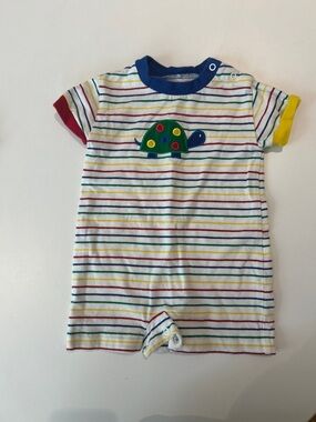 Florence Eiseman White Striped One-Piece with Multicolor Turtle